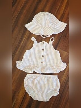 Adorable Girl's Carter's Pink and White Striped 3-Piece Baby Sun Outfit with Hat